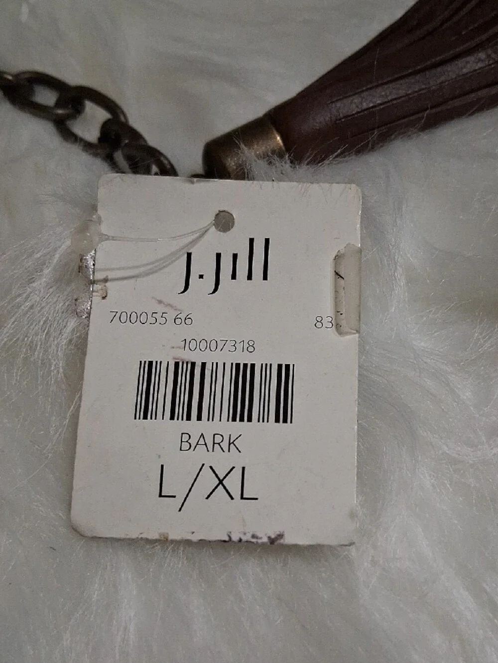 NWT J. Jill Boho Brown Leather Tassel Chain Belt-Bark Color-L/XL